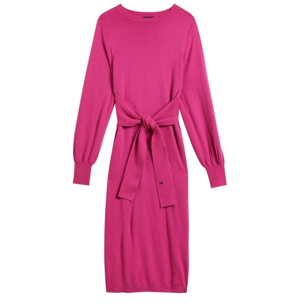 Ted Baker Essya Slouchy Tie Front Midi Knit Sweater Dress
